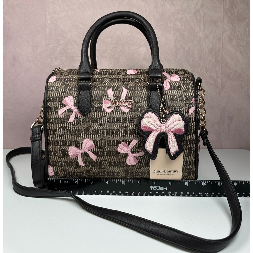 Juicy Couture Simply Sweet Bow Satchel Crossbody Brown Pink Logo Bag w/ Charm - Picture 12 of 13